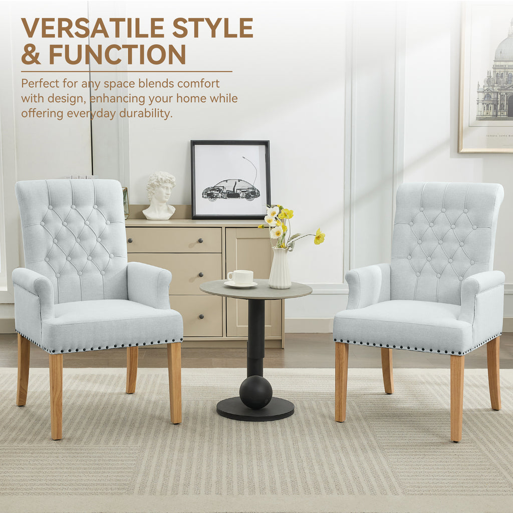 Fabric Dining Chair with Arms，Sky Blue