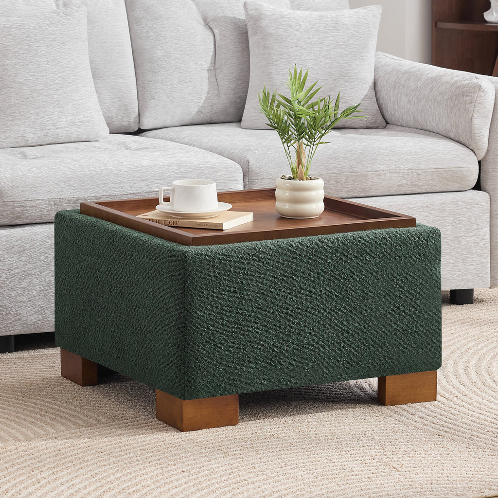 24" Square Storage Ottoman，Green