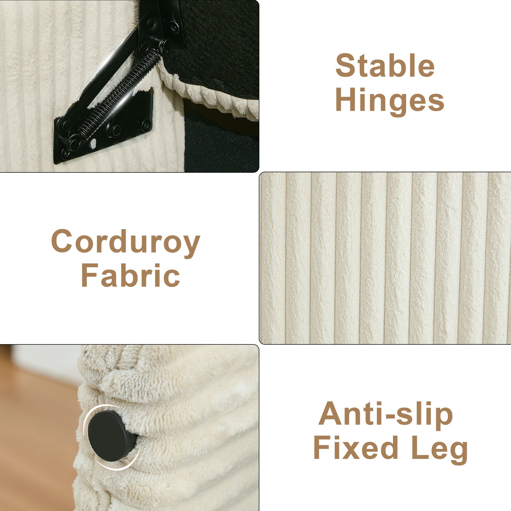 44'' Corduroy Storage Ottoman Bench, Beige