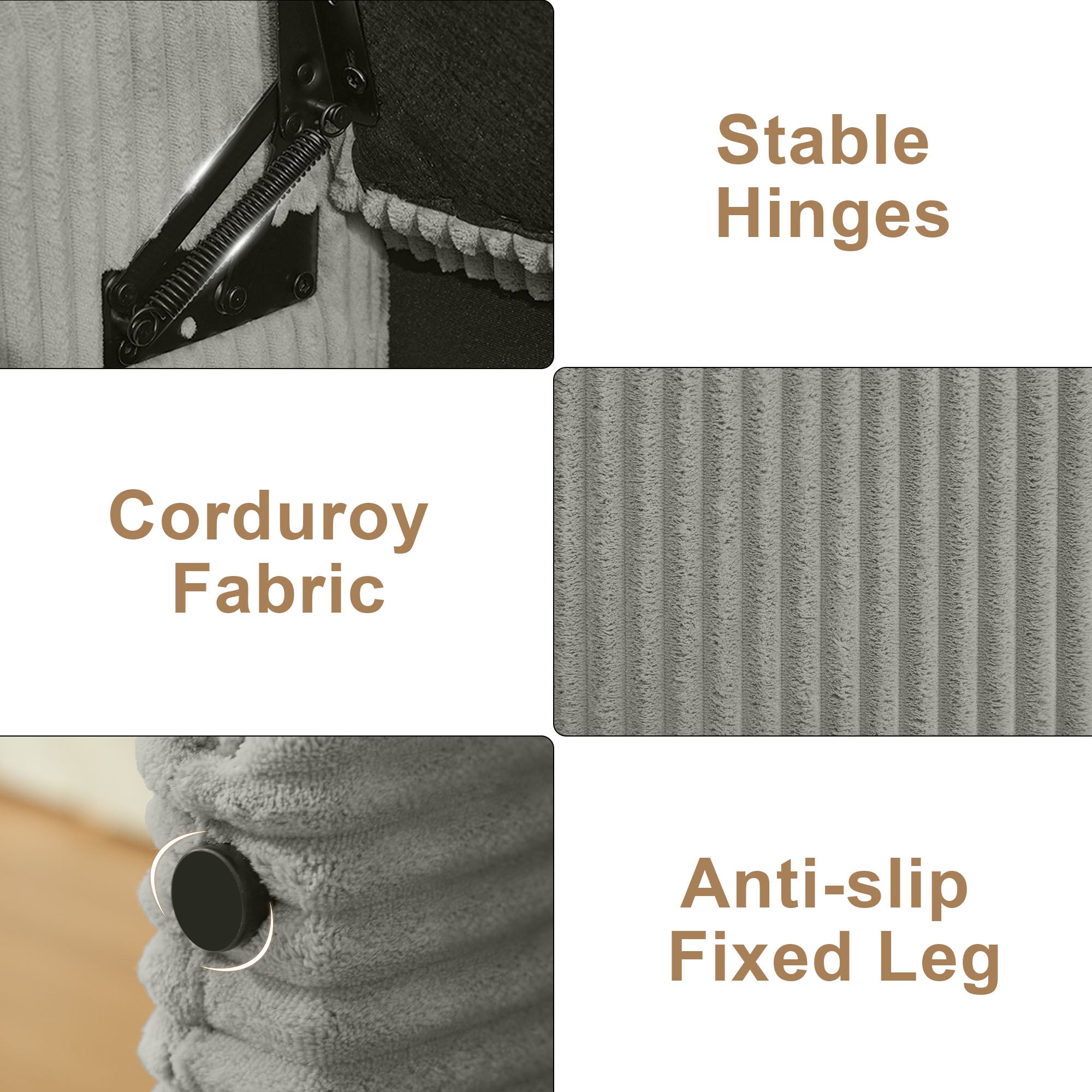 44'' Corduroy Storage Ottoman Bench, Gray