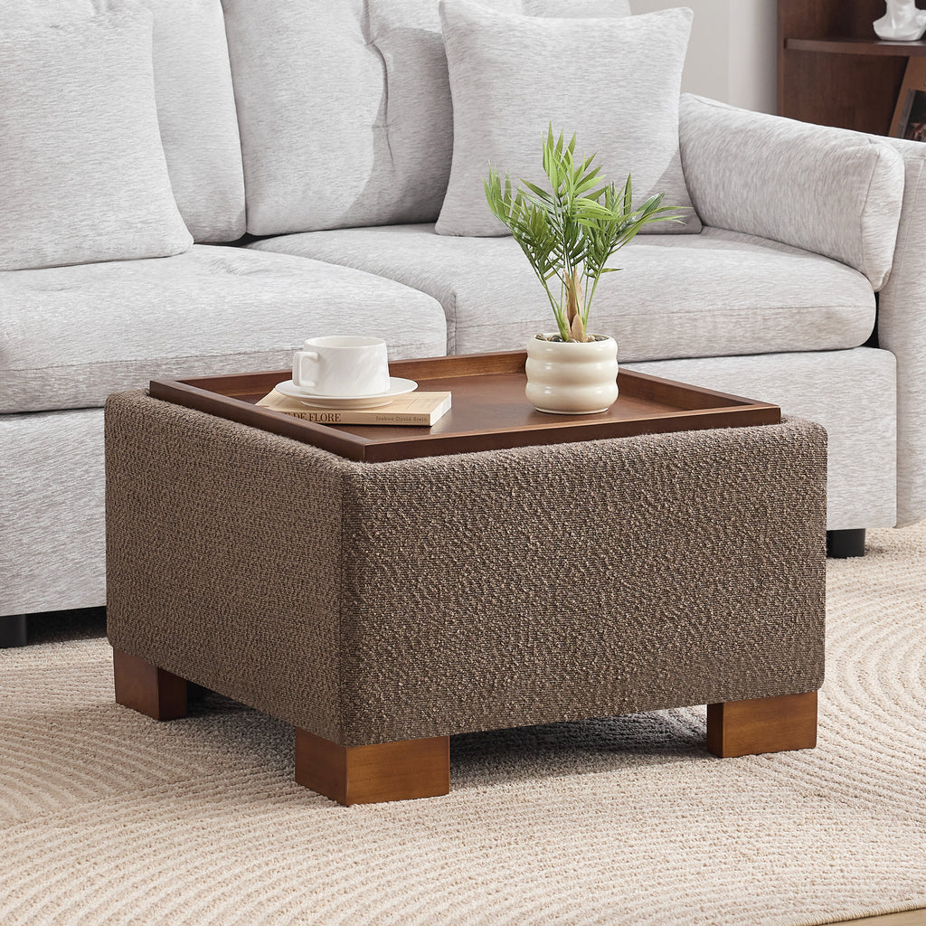 24" Square Storage Ottoman，Brown