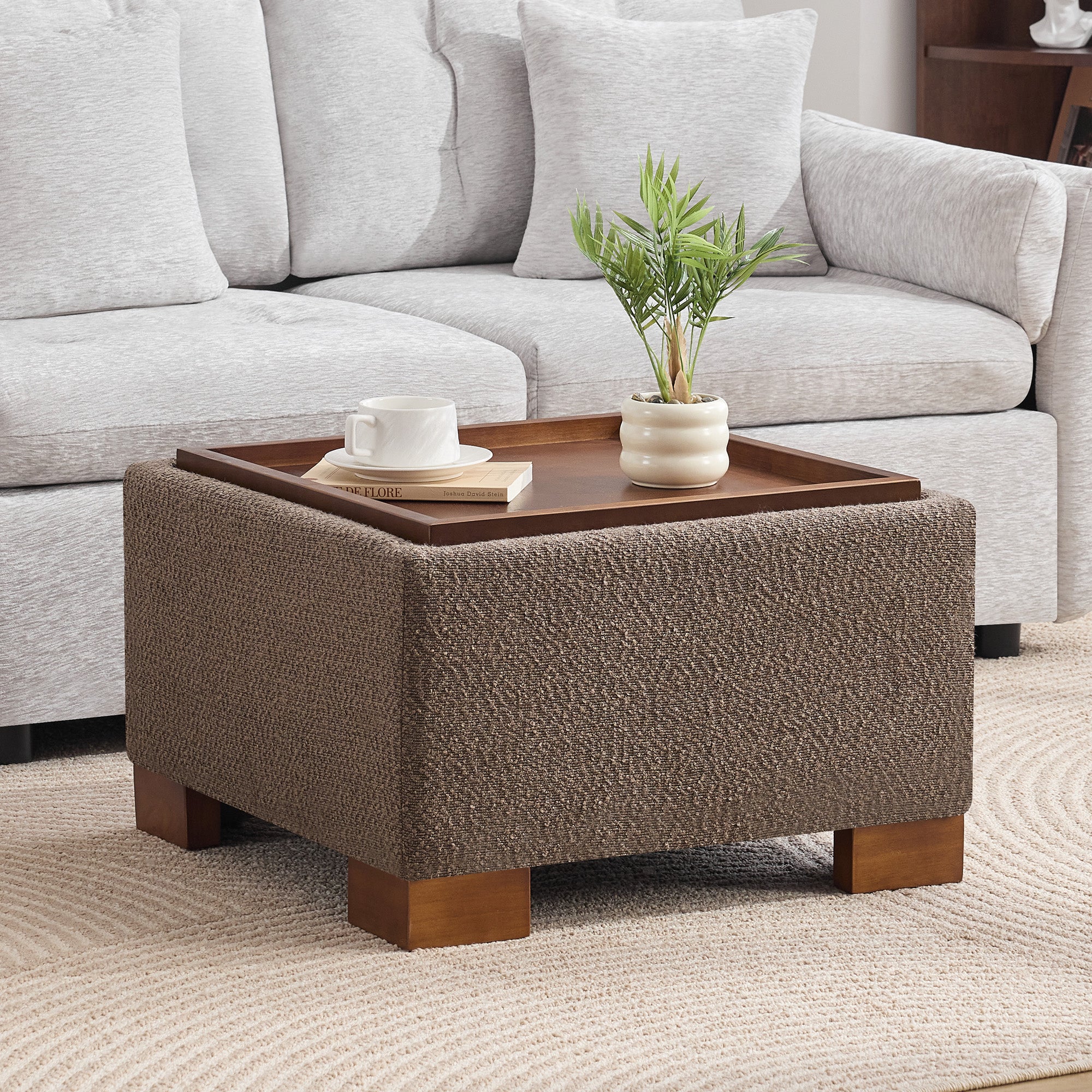 24" Square Storage Ottoman，Brown