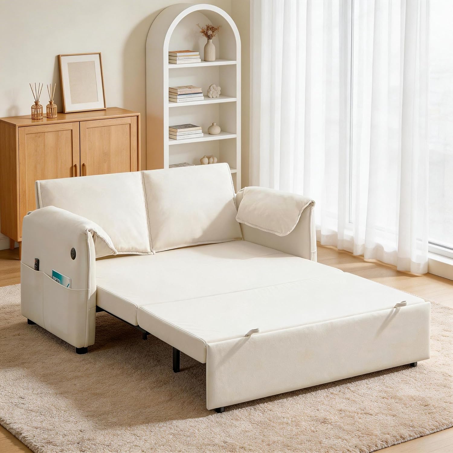3-in-1 Convertible Sleeper Sofa Bed, Beige