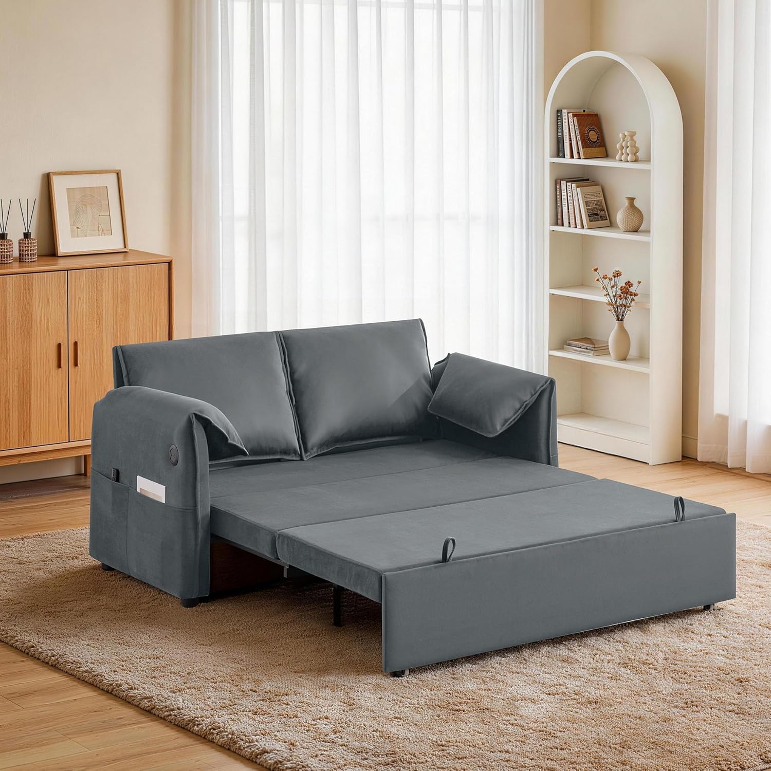 3-in-1 Convertible Sleeper Sofa Bed, Light Gray