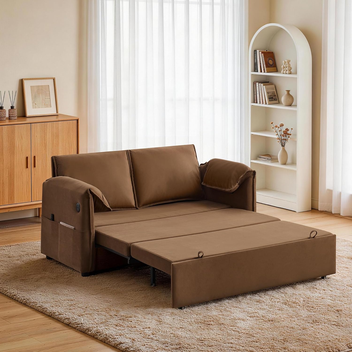 3-in-1 Convertible Sleeper Sofa Bed, Brown