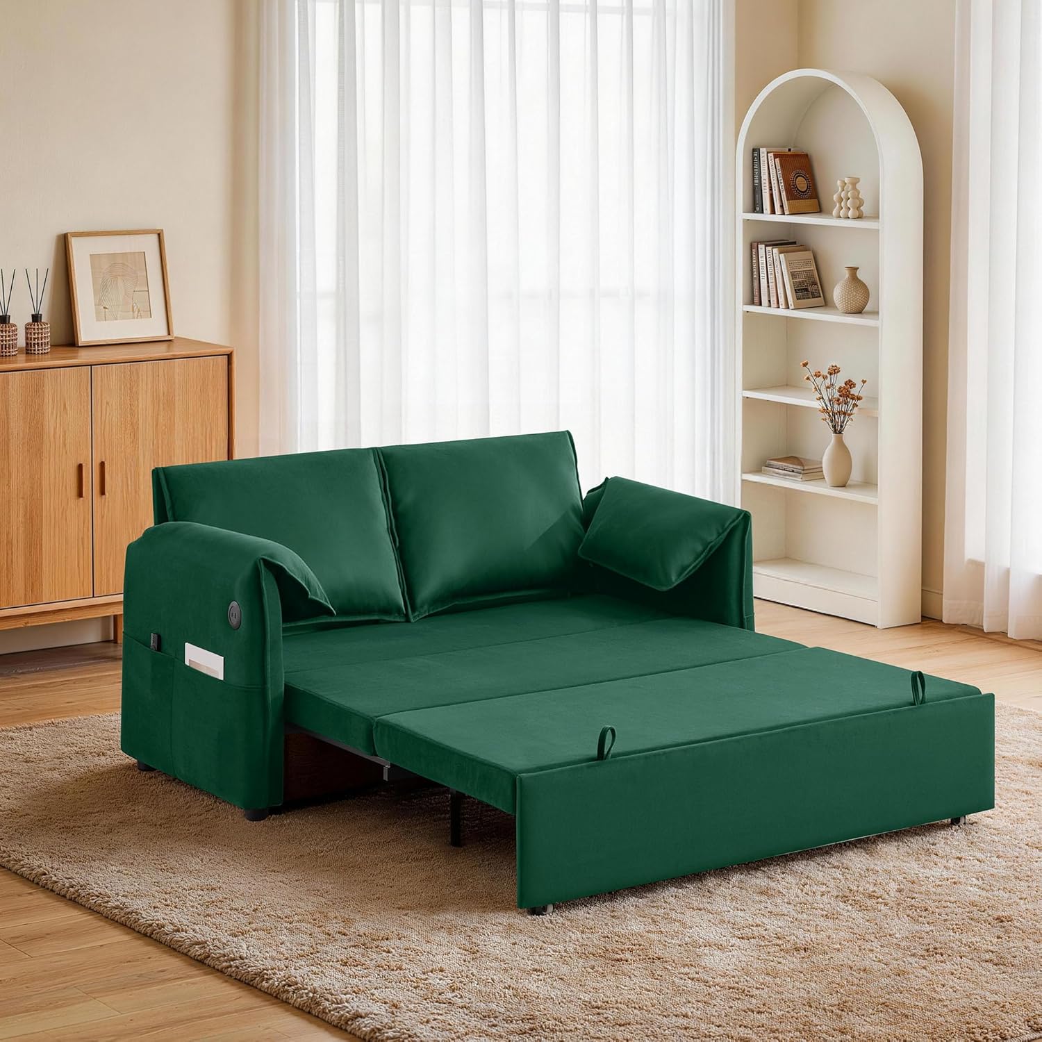 3-in-1 Convertible Sleeper Sofa Bed, Green