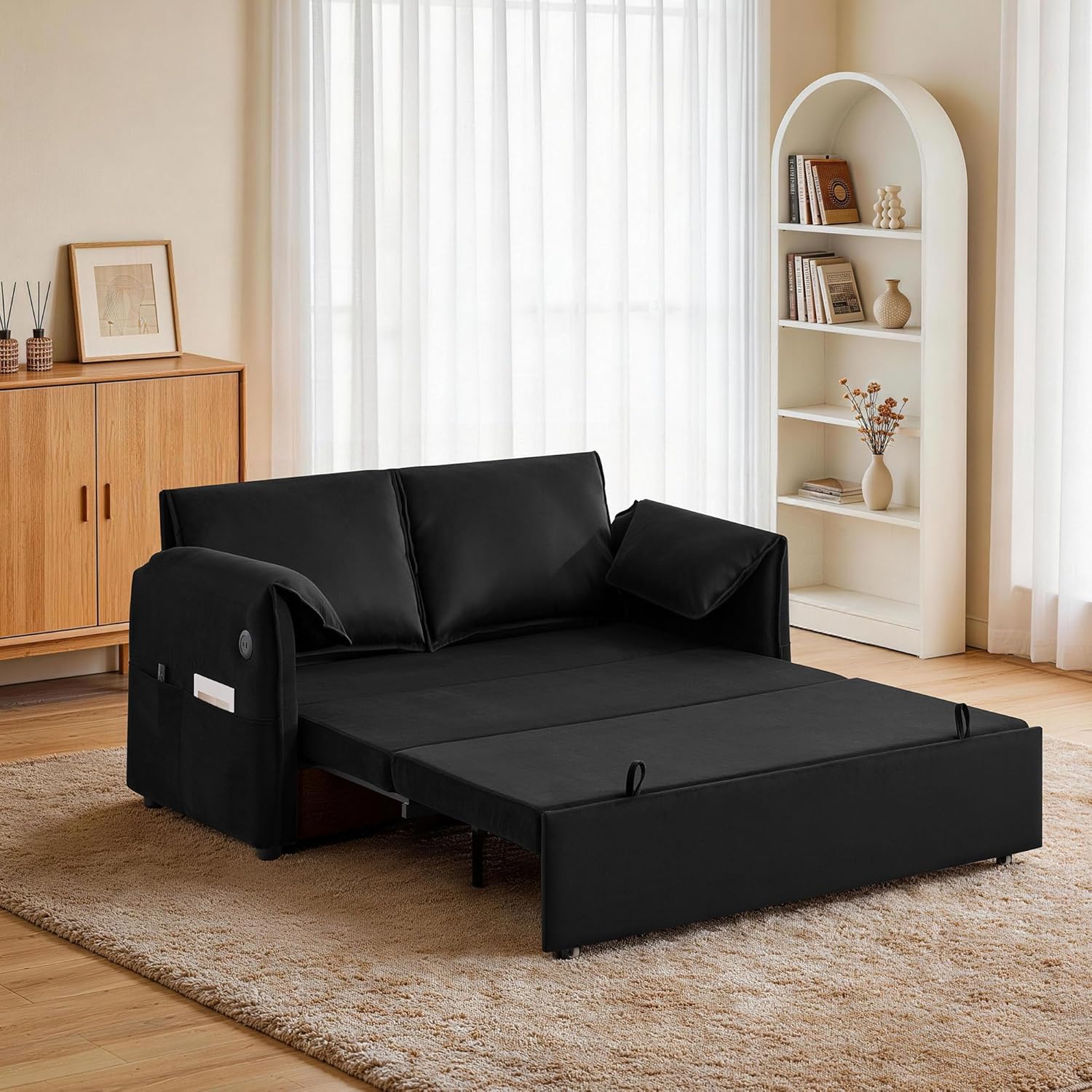 3-in-1 Convertible Sleeper Sofa Bed, Black