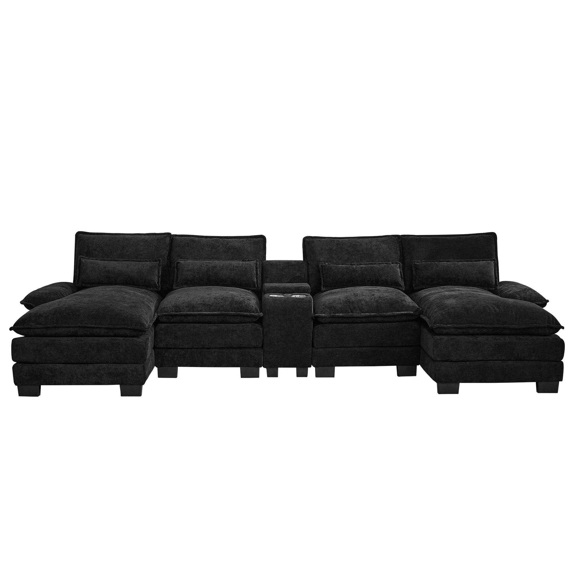 U Shaped Cloud Modular Sofa with Chaise Lounges，Black