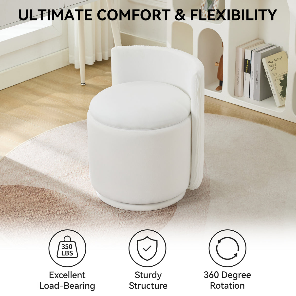 Velvet Swivel Accent Chair with Storage, 360° Vanity Makeup Chair with Wave Back, No Assembly Comfy Single Sofa Chair, Small Accent Stool for Bedroom, Dressing, Living Room