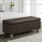 Faux Leather Storage Ottoman Bench, Rectangle Upholstered Storage Bench with Wooden Legs, Stitch Tufted Bench with Storage for Bedroom, Living Room, Entryway