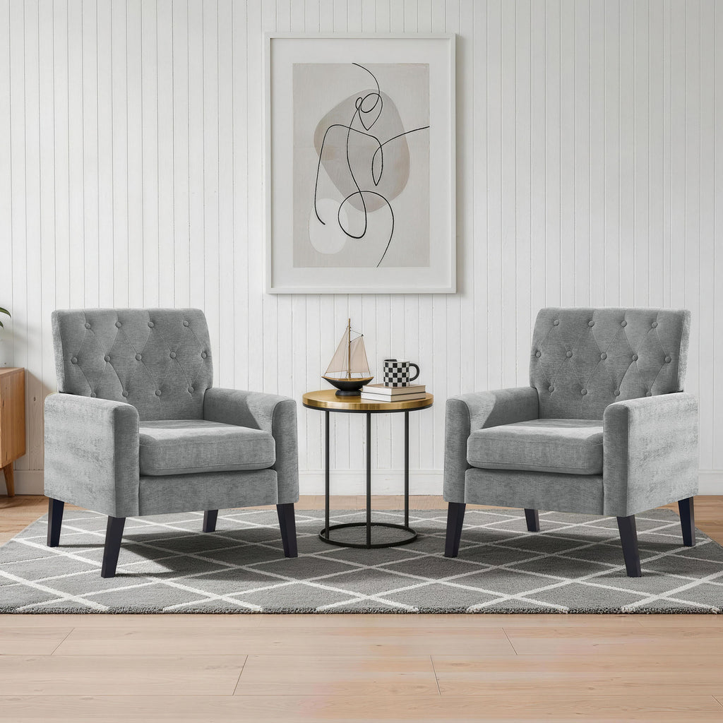 Mid Century Modern Accent Chairs, Grey Chenille Office Chair for Reception - Tufted Upholstered Club Chair for Living Room, Bedroom, or Waiting Room