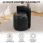 Vanity Chair with Storage，Leather, Black