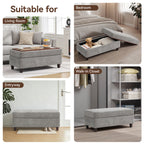 HASLE Storage Ottoman Bench with Wooden Tray, Upholstered Ottoman Coffee Table with Hidden Storage for Living Room Bedroom