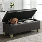 Faux Leather Storage Ottoman Bench, Rectangle Upholstered Storage Bench with Wooden Legs, Stitch Tufted Bench with Storage for Bedroom, Living Room, Entryway