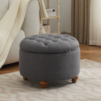 24'' Round Ottoman with Storage, Modern Tufted Fabric Storage Ottoman with Removable Top for Living Room, Bedroom, Drak Gray