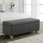 Faux Leather Storage Ottoman Bench, Rectangle Upholstered Storage Bench with Wooden Legs, Stitch Tufted Bench with Storage for Bedroom, Living Room, Entryway