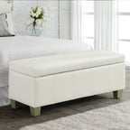 Faux Leather Storage Ottoman Bench, Rectangle Upholstered Storage Bench with Wooden Legs, Stitch Tufted Bench with Storage for Bedroom, Living Room, Entryway