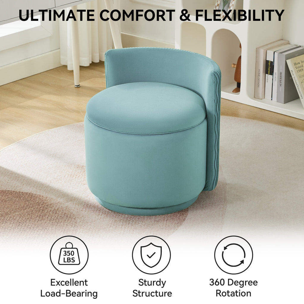 Velvet Swivel Accent Chair with Storage, 360° Vanity Makeup Chair with Wave Back, No Assembly Comfy Single Sofa Chair, Small Accent Stool for Bedroom, Dressing, Living Room