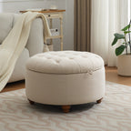 30'' Round Ottoman with Storage, Modern Tufted Storage Ottoman with Removable Top for Living Room, Bedroom, Khaki