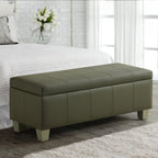 Faux Leather Storage Ottoman Bench, Rectangle Upholstered Storage Bench with Wooden Legs, Stitch Tufted Bench with Storage for Bedroom, Living Room, Entryway