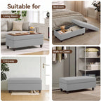 HASLE Storage Ottoman Bench with Wooden Tray, Upholstered Ottoman Coffee Table with Hidden Storage for Living Room Bedroom