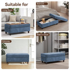 HASLE Storage Ottoman Bench with Wooden Tray, Upholstered Ottoman Coffee Table with Hidden Storage for Living Room Bedroom