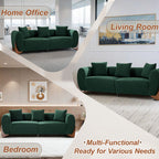 87" Boucle Couch with Solid Wood Legs, Green