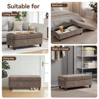 HASLE Storage Ottoman Bench with Wooden Tray, Upholstered Ottoman Coffee Table with Hidden Storage for Living Room Bedroom