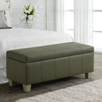 Faux Leather Storage Ottoman Bench, Rectangle Upholstered Storage Bench with Wooden Legs, Stitch Tufted Bench with Storage for Bedroom, Living Room, Entryway
