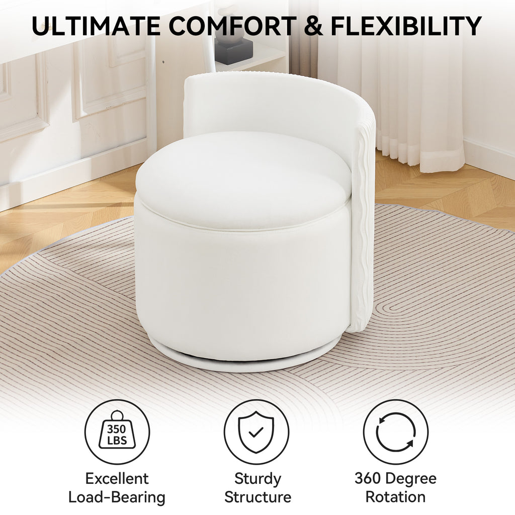 Velvet Swivel Accent Chair with Storage, 360° Vanity Makeup Chair with Wave Back, No Assembly Comfy Single Sofa Chair, Small Accent Stool for Bedroom, Dressing, Living Room