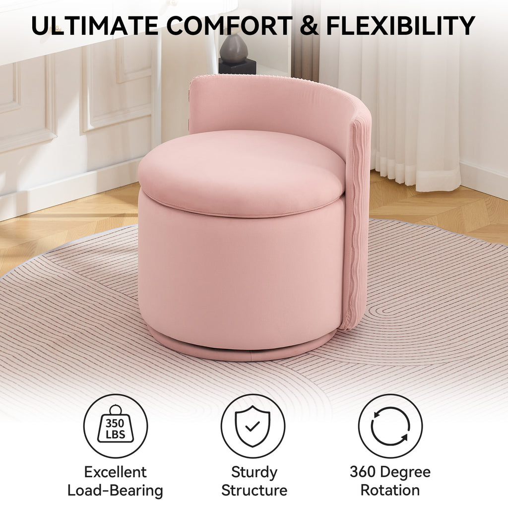 Velvet Swivel Accent Chair with Storage, 360° Vanity Makeup Chair with Wave Back, No Assembly Comfy Single Sofa Chair, Small Accent Stool for Bedroom, Dressing, Living Room