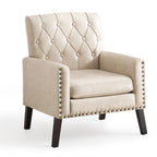 Mid Century Modern Accent Chair, White Brown Faux Leather Club Chair for Living Room, Bedroom, Office, or Reception Room