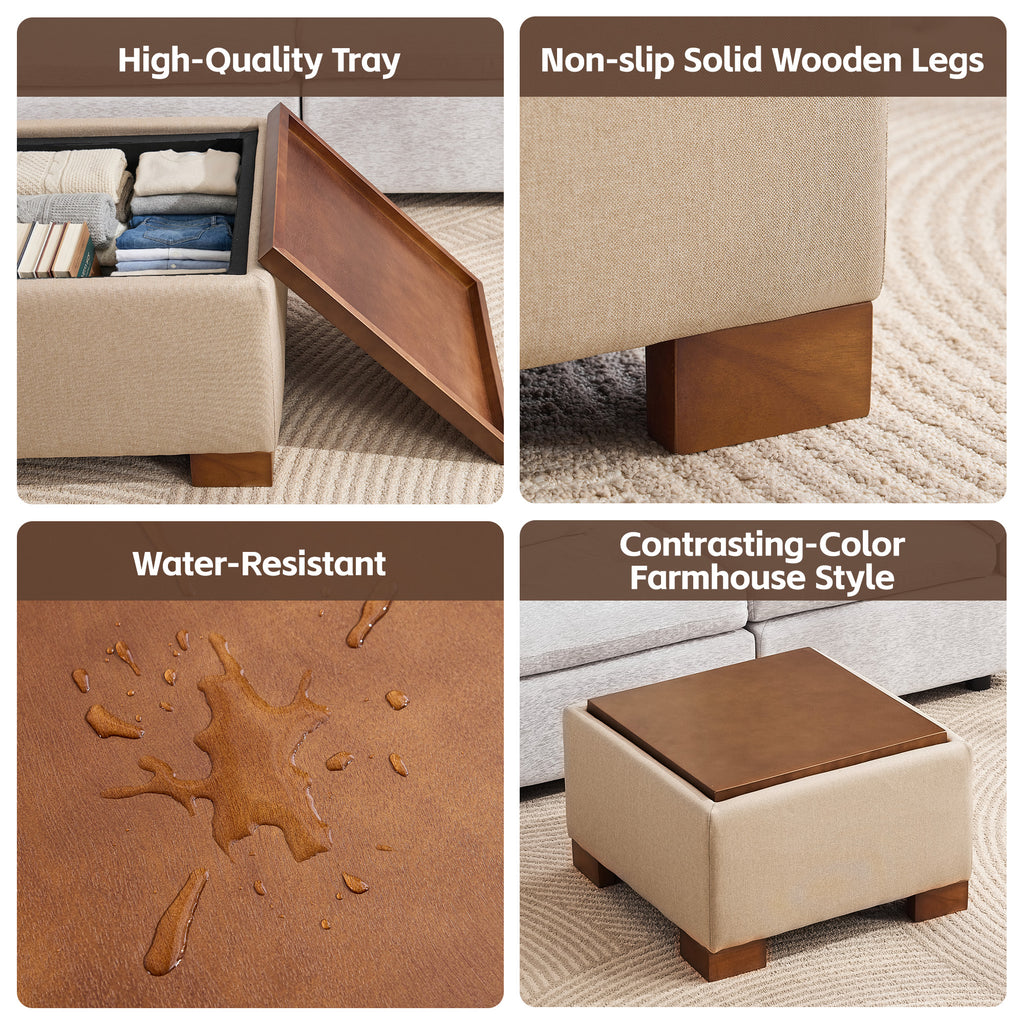 24" Square Storage Ottoman，Khaki