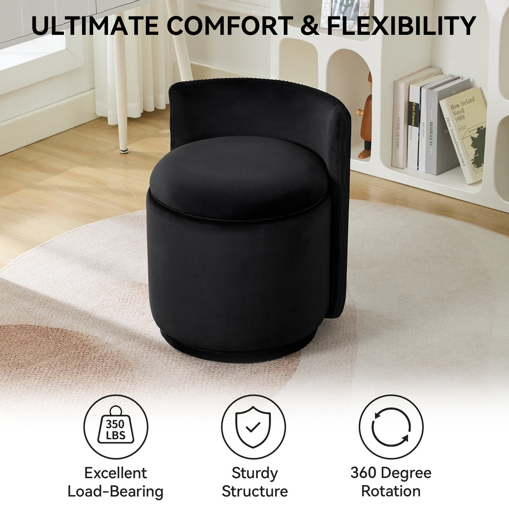 Vanity Chair with Storage，Velvet, Black