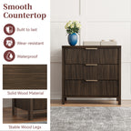 Fluted Nightstand with 3 Drawers, Mid-Century Modern Bedside Table, 23.7'' Wide Wood End Table for Bedroom, Walnut Finish