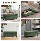 HASLE Storage Ottoman Bench with Wooden Tray, Upholstered Ottoman Coffee Table with Hidden Storage for Living Room Bedroom