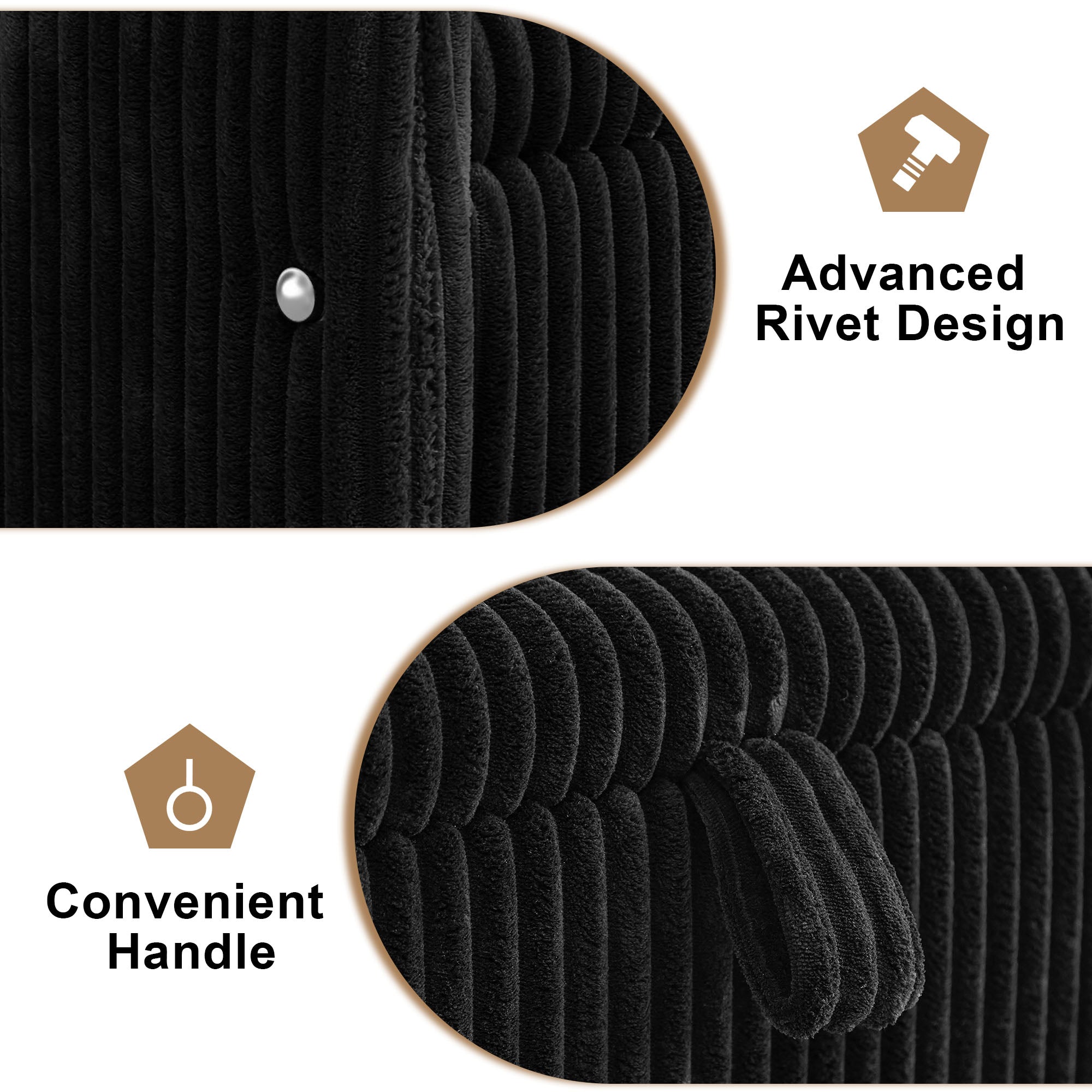 44'' Corduroy Storage Ottoman Bench, Black