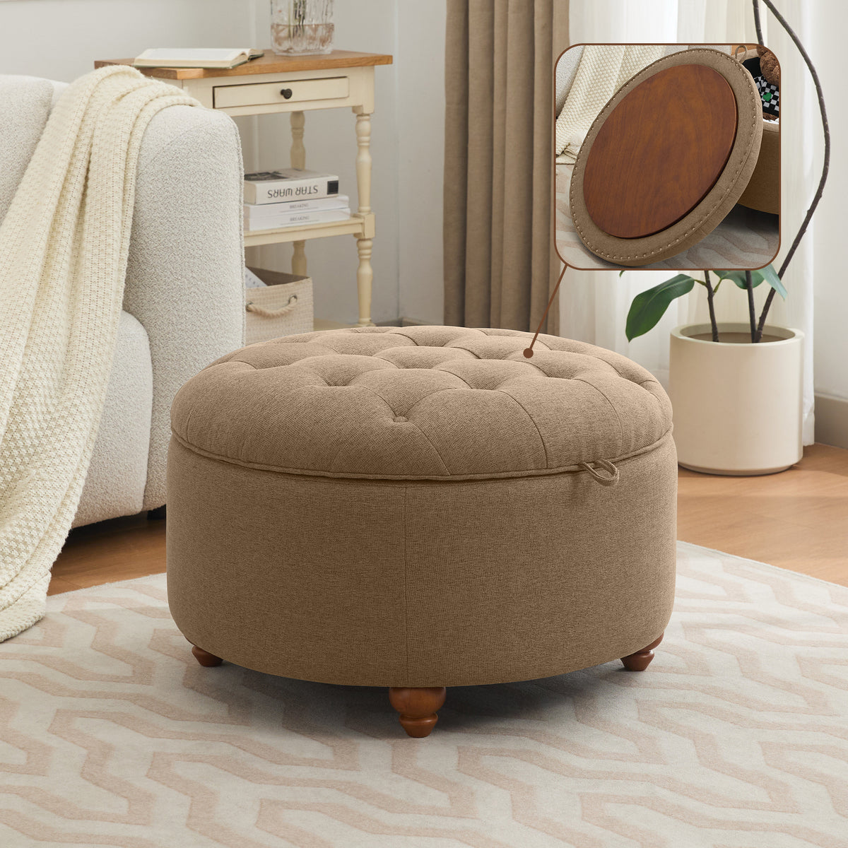 Round Storage Ottoman, 30 inch