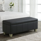 Faux Leather Storage Ottoman Bench, Rectangle Upholstered Storage Bench with Wooden Legs, Stitch Tufted Bench with Storage for Bedroom, Living Room, Entryway