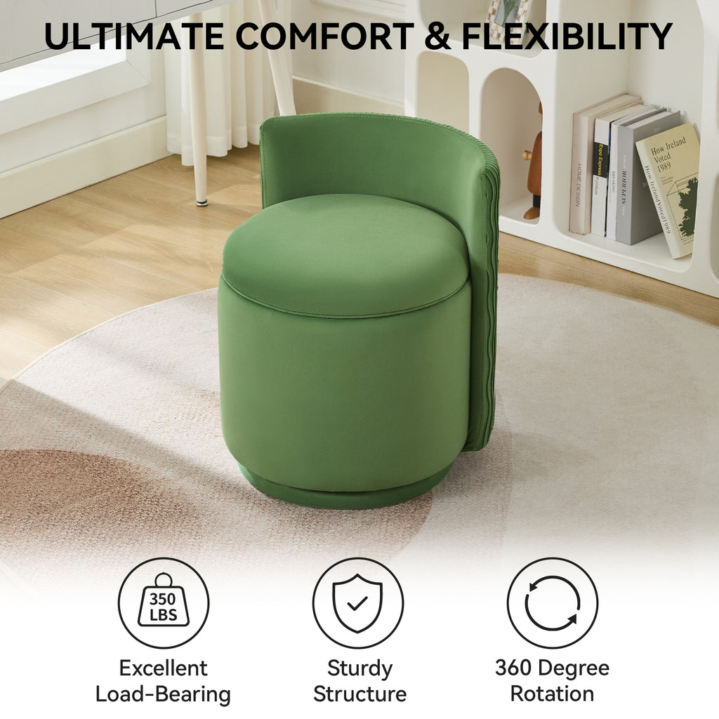 Velvet Swivel Accent Chair with Storage, 360° Vanity Makeup Chair with Wave Back, No Assembly Comfy Single Sofa Chair, Small Accent Stool for Bedroom, Dressing, Living Room