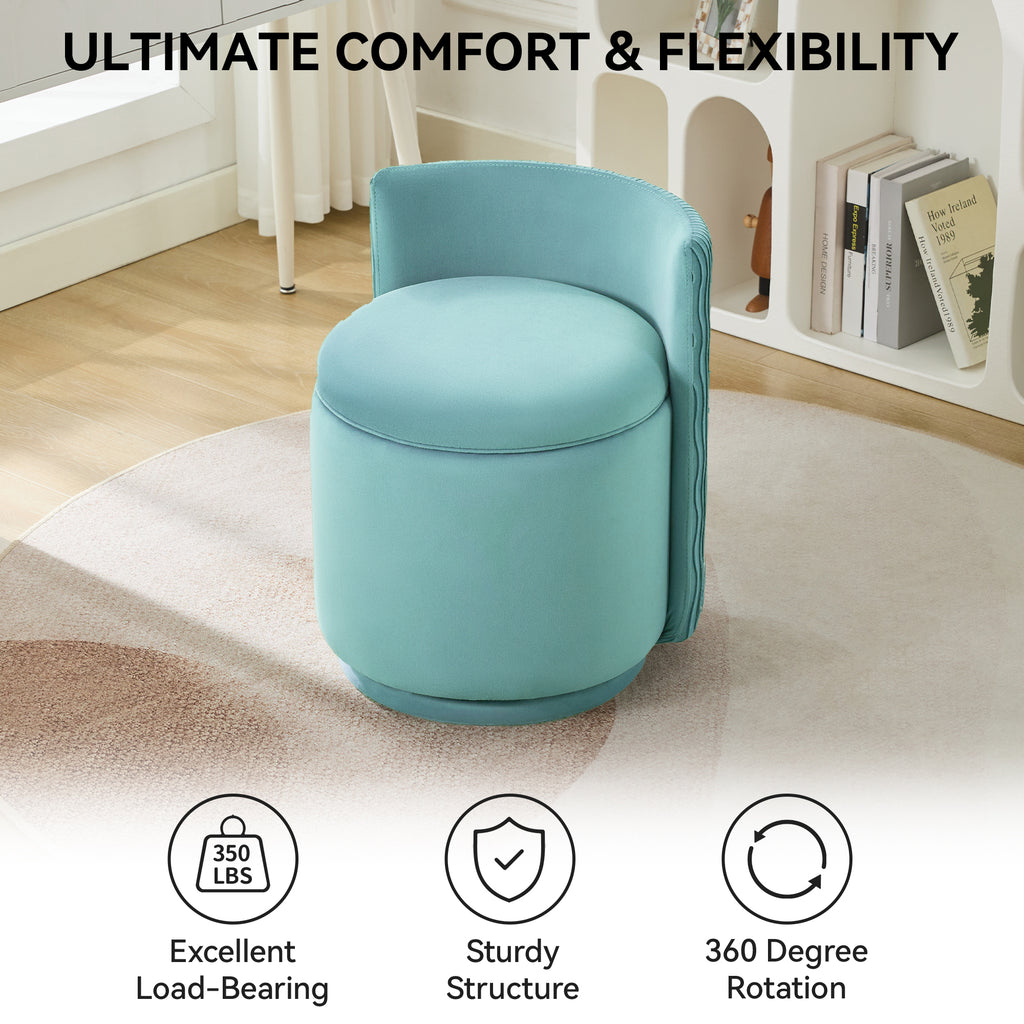 Velvet Swivel Accent Chair with Storage, 360° Vanity Makeup Chair with Wave Back, No Assembly Comfy Single Sofa Chair, Small Accent Stool for Bedroom, Dressing, Living Room