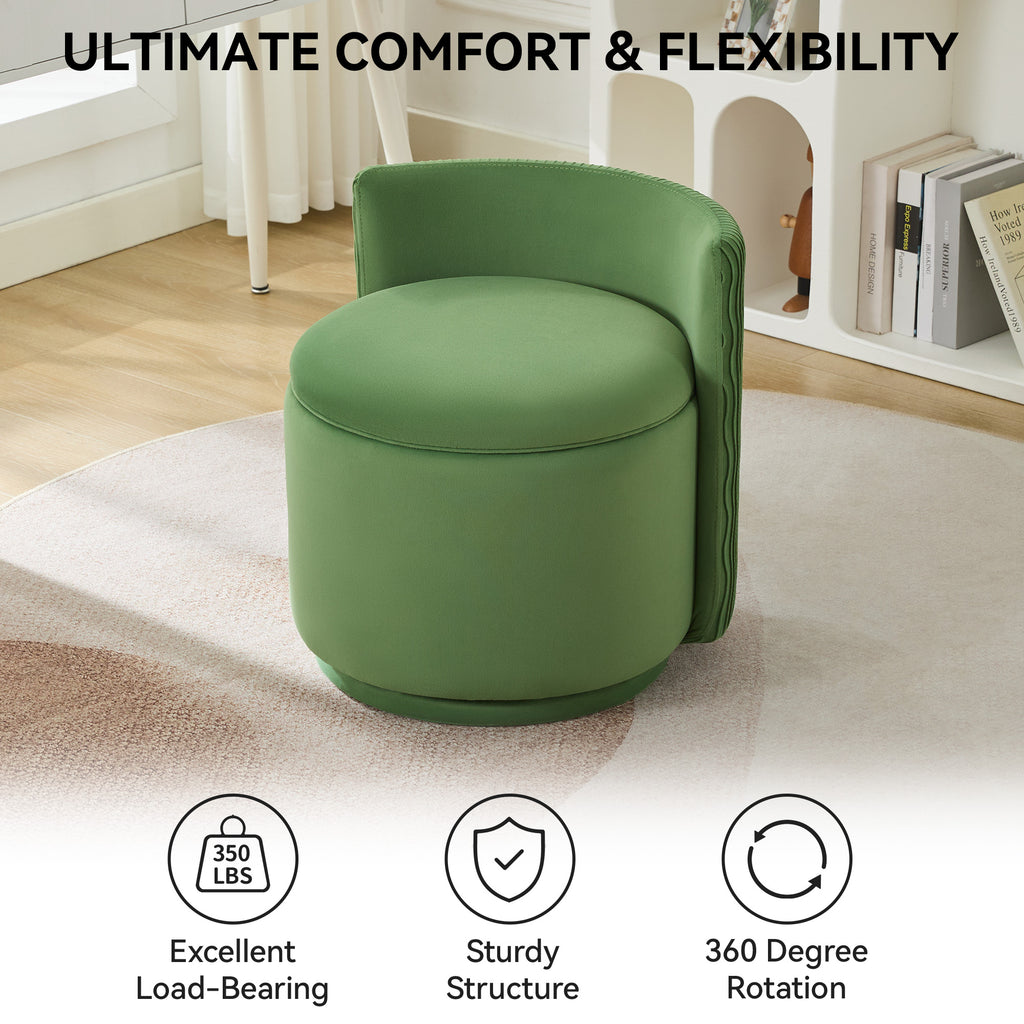Velvet Swivel Accent Chair with Storage, 360° Vanity Makeup Chair with Wave Back, No Assembly Comfy Single Sofa Chair, Small Accent Stool for Bedroom, Dressing, Living Room