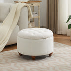 24'' Round Ottoman with Storage, Modern Tufted Fabirc Storage Ottoman with Removable Top for Living Room, Bedroom, White