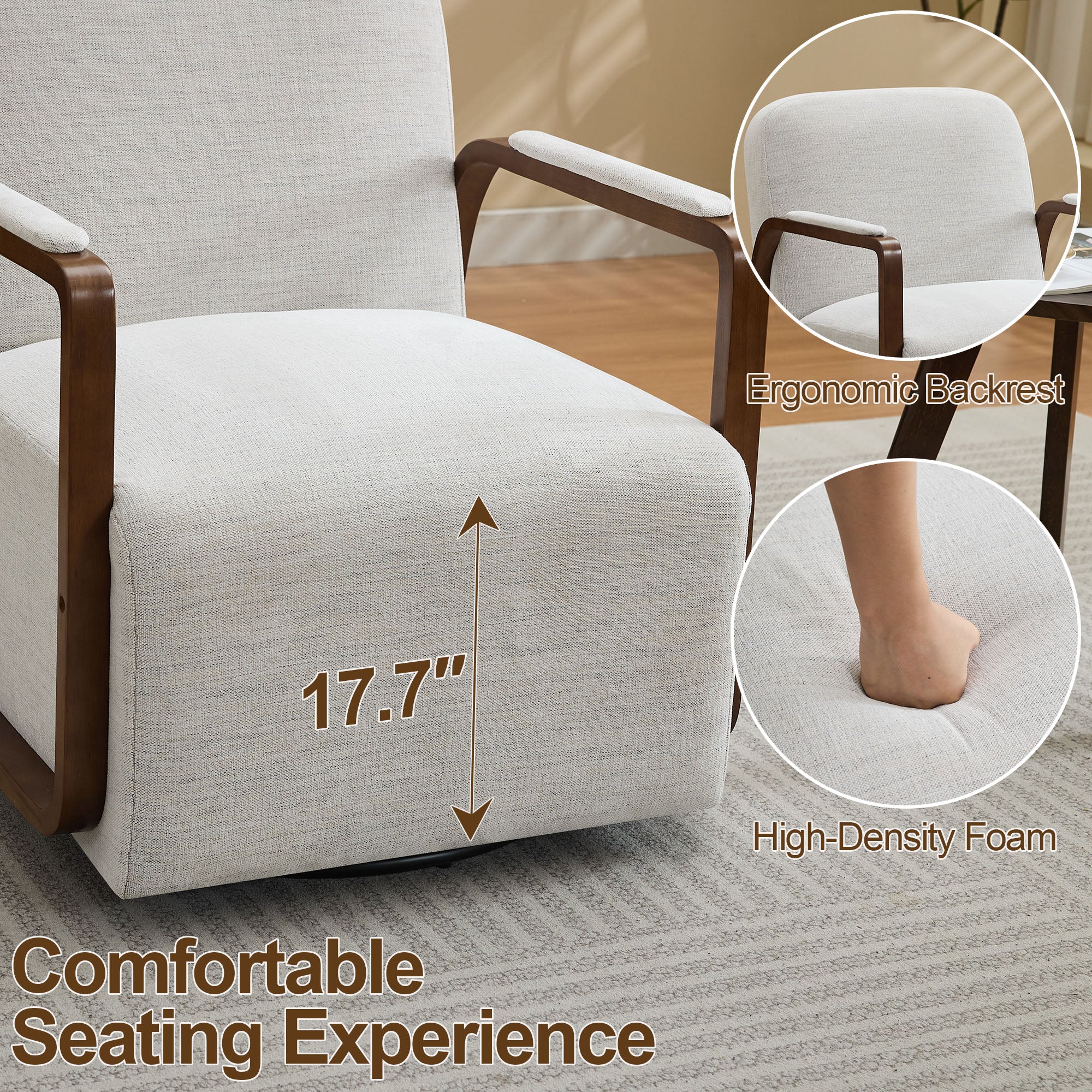 Chenille Upholstered Swivel Accent Chairs，Beige