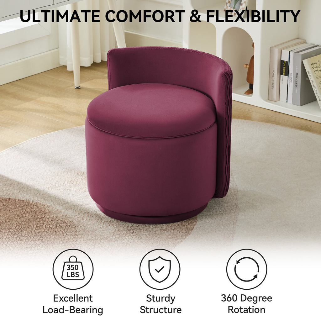 Velvet Swivel Accent Chair with Storage, 360° Vanity Makeup Chair with Wave Back, No Assembly Comfy Single Sofa Chair, Small Accent Stool for Bedroom, Dressing, Living Room