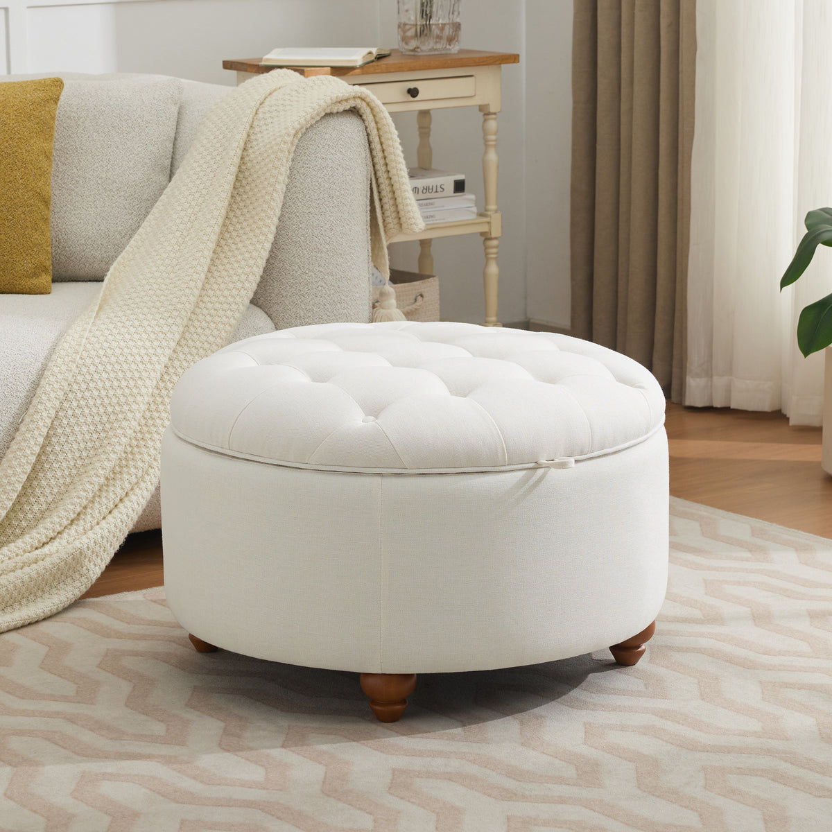 Round Storage Ottoman, 30 inch