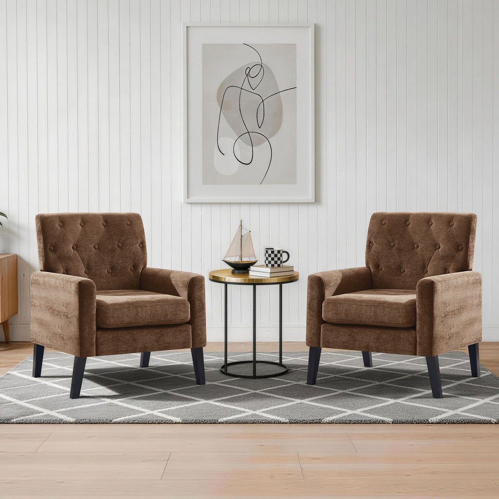Mid Century Modern Accent Chairs, Brown Chenille Office Chair for Reception - Tufted Upholstered Club Chair for Living Room, Bedroom, or Waiting Room