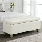 Faux Leather Storage Ottoman Bench, Rectangle Upholstered Storage Bench with Wooden Legs, Stitch Tufted Bench with Storage for Bedroom, Living Room, Entryway