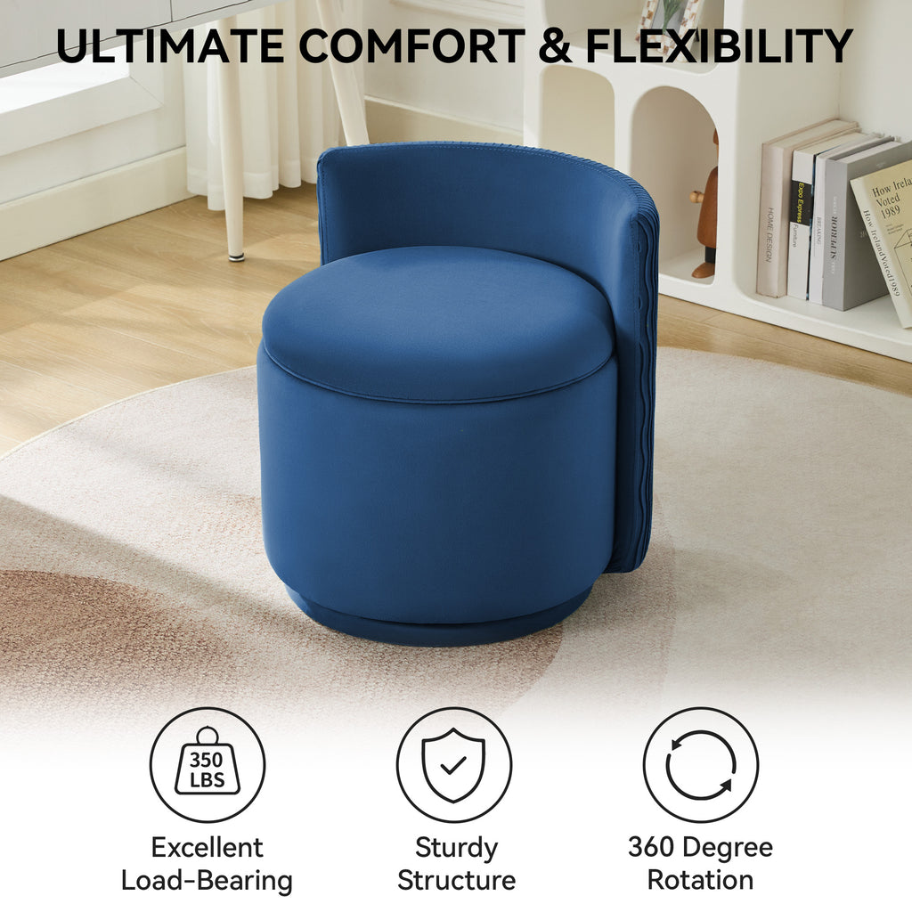 Velvet Swivel Accent Chair with Storage, 360° Vanity Makeup Chair with Wave Back, No Assembly Comfy Single Sofa Chair, Small Accent Stool for Bedroom, Dressing, Living Room
