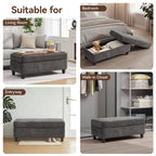 HASLE Storage Ottoman Bench with Wooden Tray, Upholstered Ottoman Coffee Table with Hidden Storage for Living Room Bedroom
